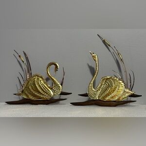 Vintage  Gold metal and wood  Swan wall decor